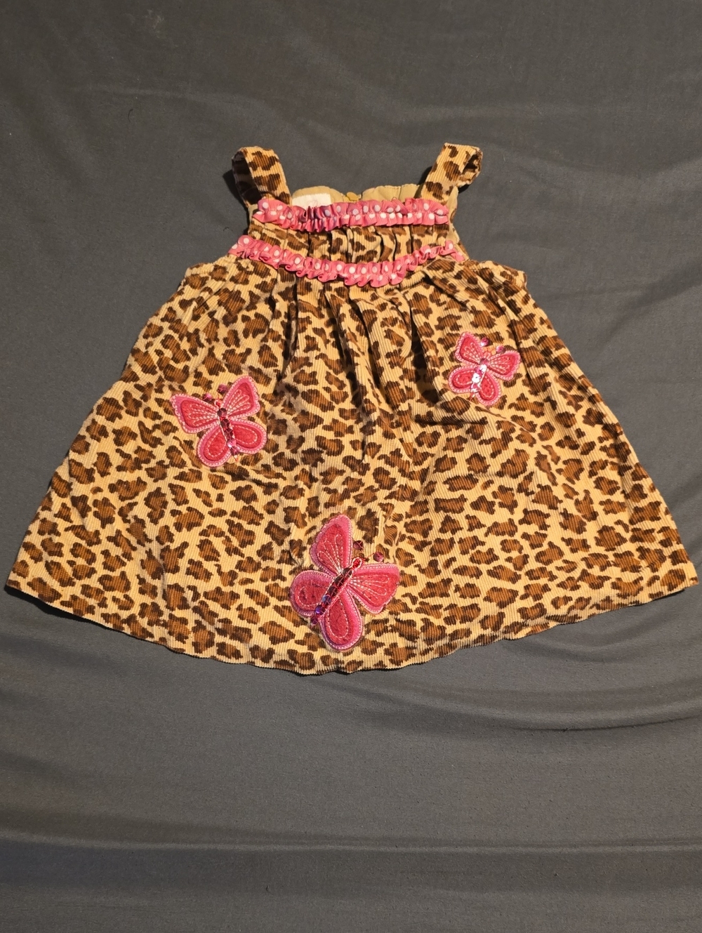 Bonnie Baby Leopard Print Dress with Pink Butterfly Appliques